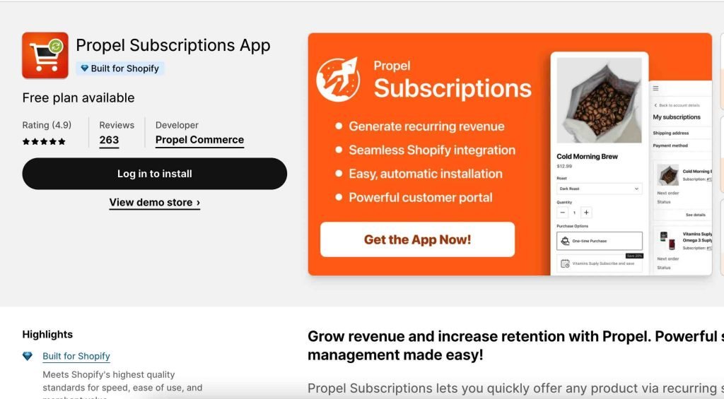 Propel was one of the best subscription apps for Shopify