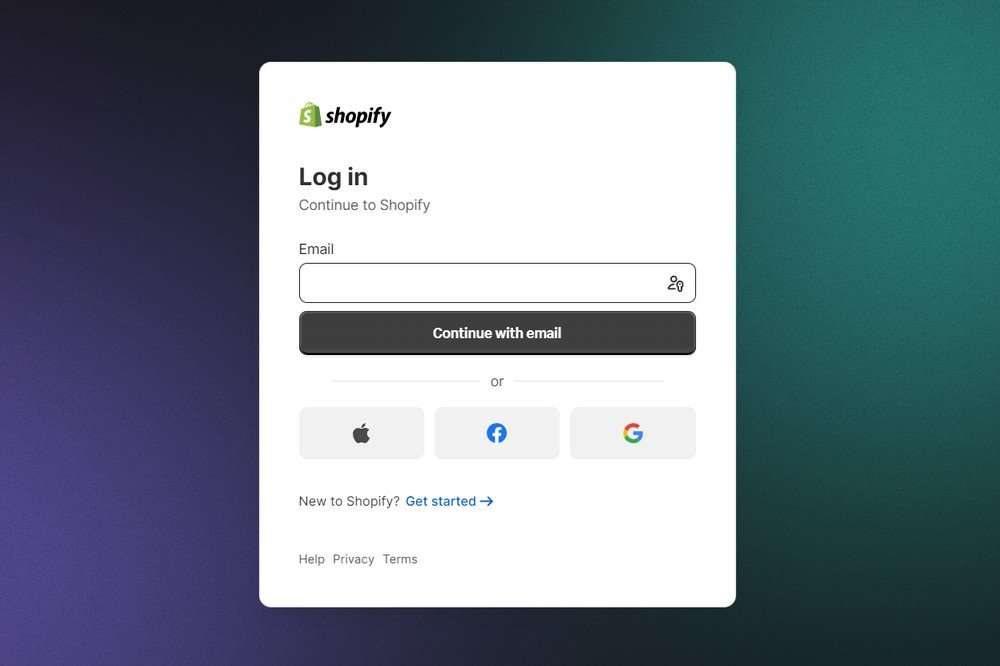 shopify login screen